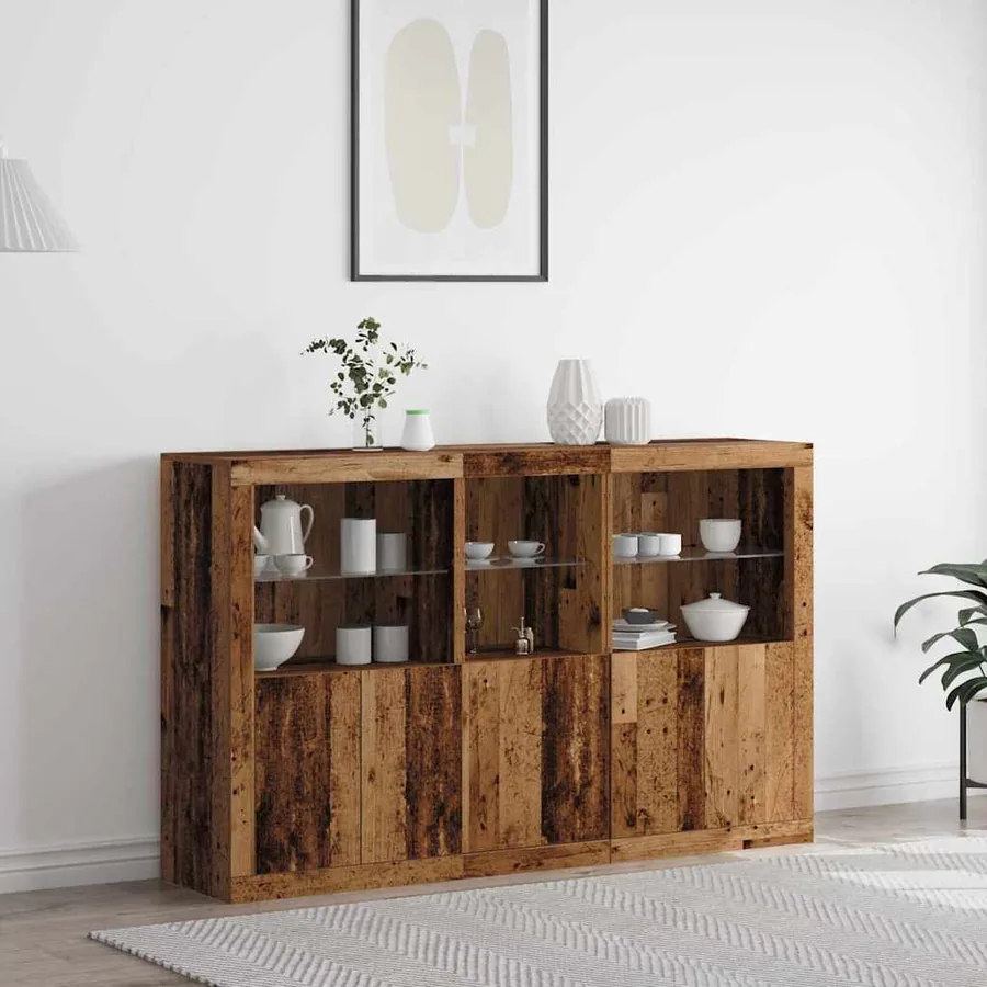 Buffet LED Bois ancien 162 x 37 x 100 cm Bois d'ingénierie