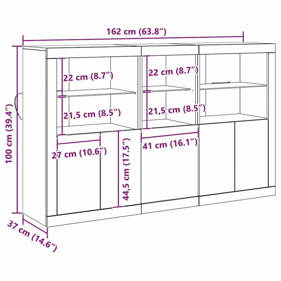 Buffet LED Bois ancien 162 x 37 x 100 cm Bois d'ingénierie - 14