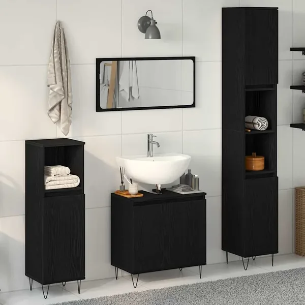 Ensemble de mobilier de salle de bain 3 pcs Chêne noir