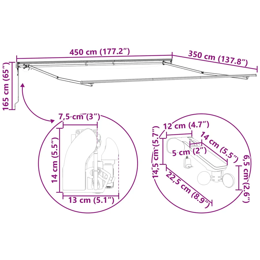 Auvent rétractable Blanc 450 × 350 cm Polyester - 17