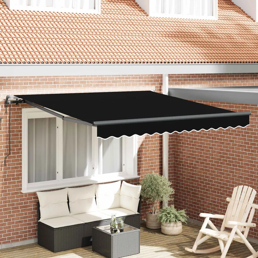 Auvent rétractable Noir 300 x 250 cm Tissu et Aluminium