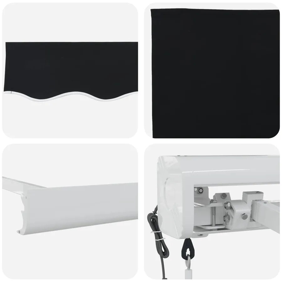 Auvent rétractable Noir 350 x 250 cm Tissu et Métal - 4