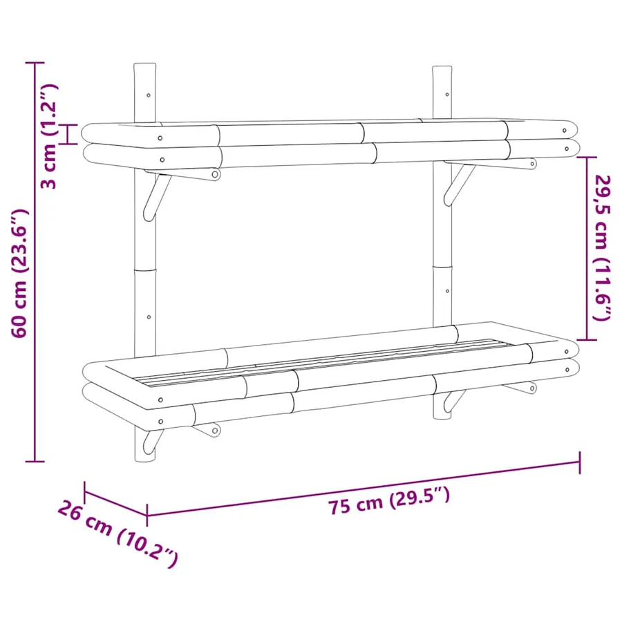 Étagère Murale avec étagère Marron 75 x 26 x 60 cm Bambou - 10