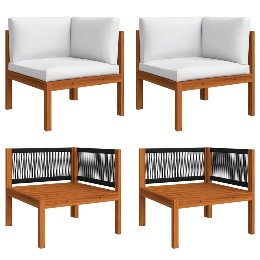 Salon de jardin 6 pièces avec coussins, bois d'acacia crème et corde - 4