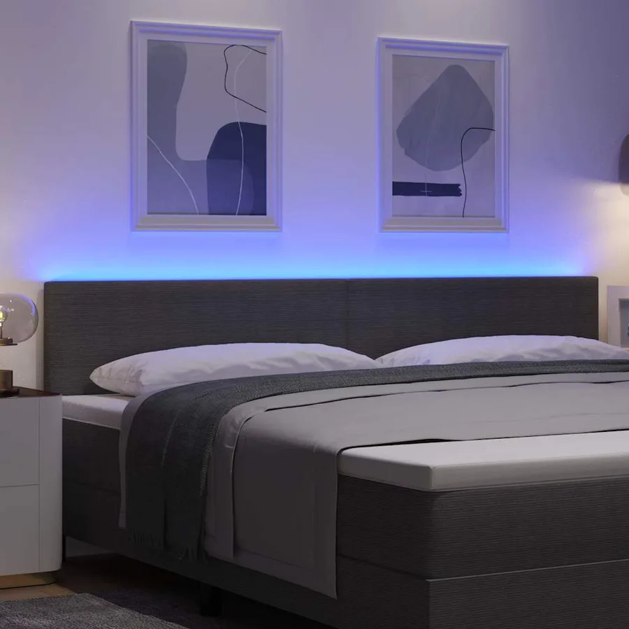 Tête de lit LED Gris clair 200 cm Tissu en velours côtelé - 4