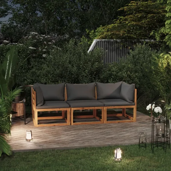 Canapé de jardin à 3 places avec coussin Bois d'acacia massif