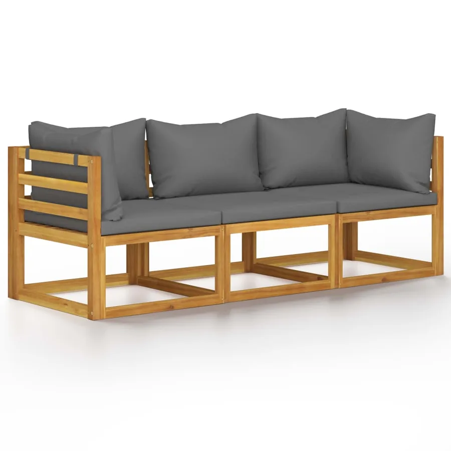 Canapé de jardin à 3 places avec coussin Bois d'acacia massif - 2