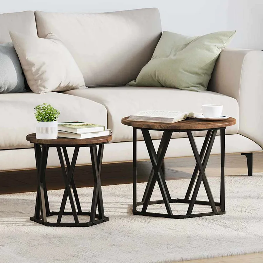 Table d'appoint 2 pcs Chêne fumé Bois d'ingénierie et acier