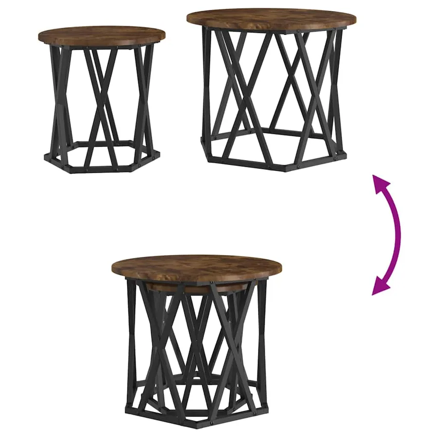 Table d'appoint 2 pcs Chêne fumé Bois d'ingénierie et acier - 10