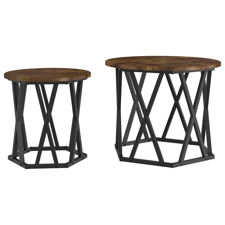 Table d'appoint 2 pcs Chêne fumé Bois d'ingénierie et acier - 2