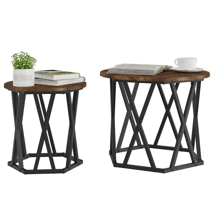 Table d'appoint 2 pcs Chêne fumé Bois d'ingénierie et acier - 3