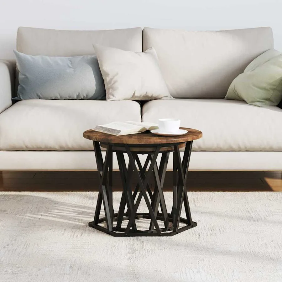 Table d'appoint 2 pcs Chêne fumé Bois d'ingénierie et acier - 4