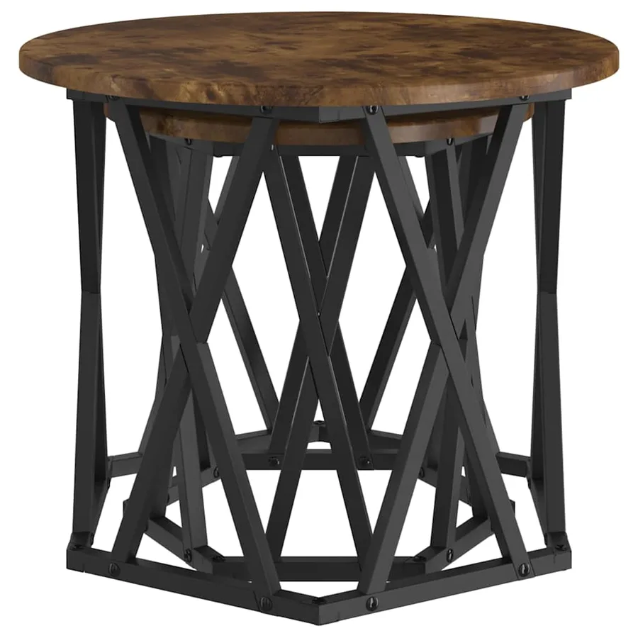 Table d'appoint 2 pcs Chêne fumé Bois d'ingénierie et acier - 5