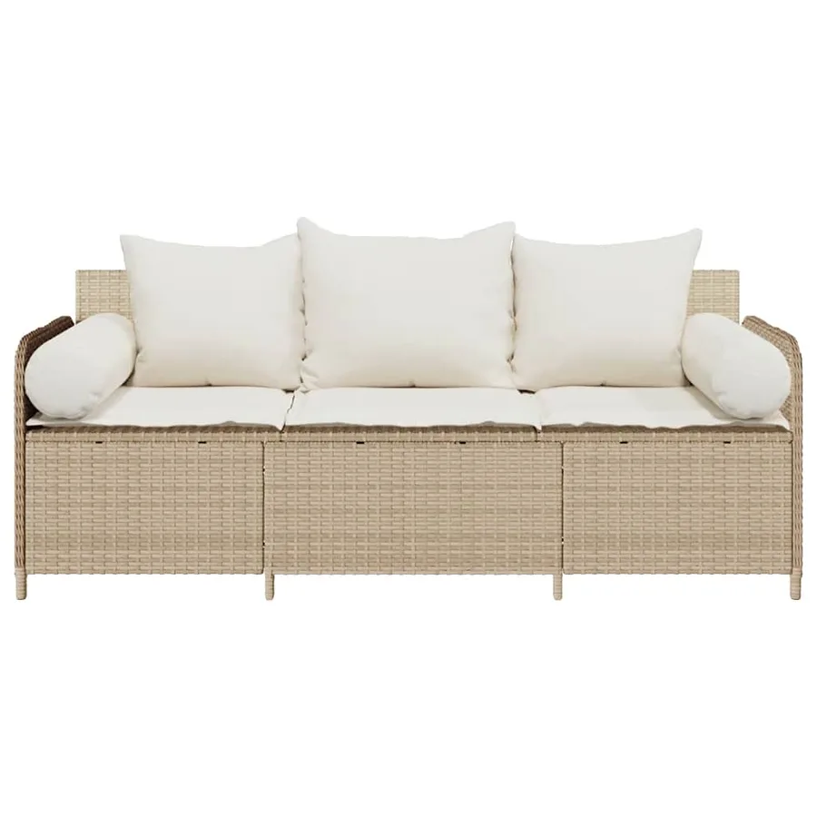 Canapé de jardin avec coussins 3 places beige résine tressée - 4
