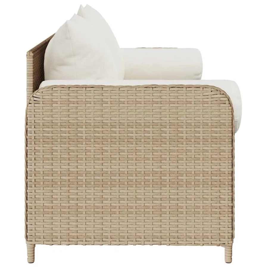 Canapé de jardin avec coussins 3 places beige résine tressée - 5