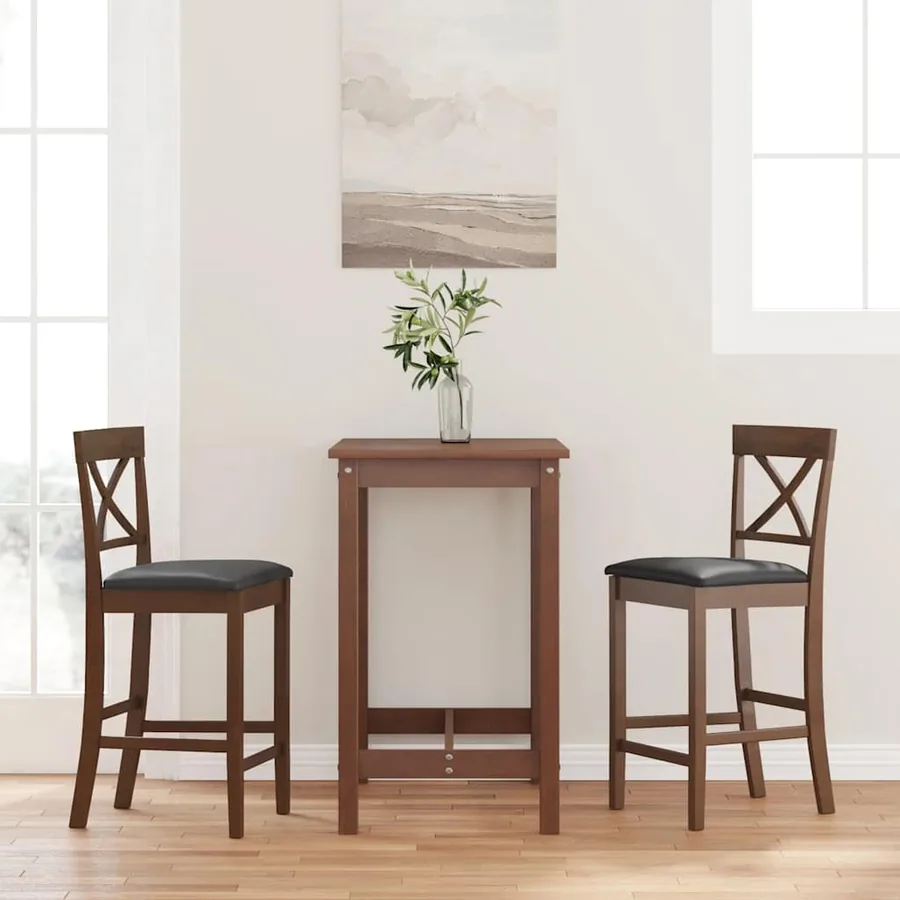 Tabourets de bar avec coussins (lot de 2) en bois massif marron et caoutchouc