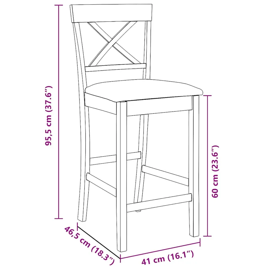 Tabourets de bar avec coussins (lot de 2) en bois massif marron et caoutchouc - 11