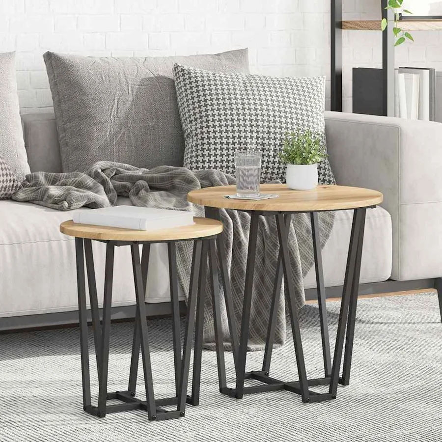 Ensemble de tables d'appoint 2 pc Chêne artisanal et noir