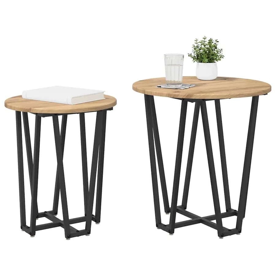 Ensemble de tables d'appoint 2 pc Chêne artisanal et noir - 3