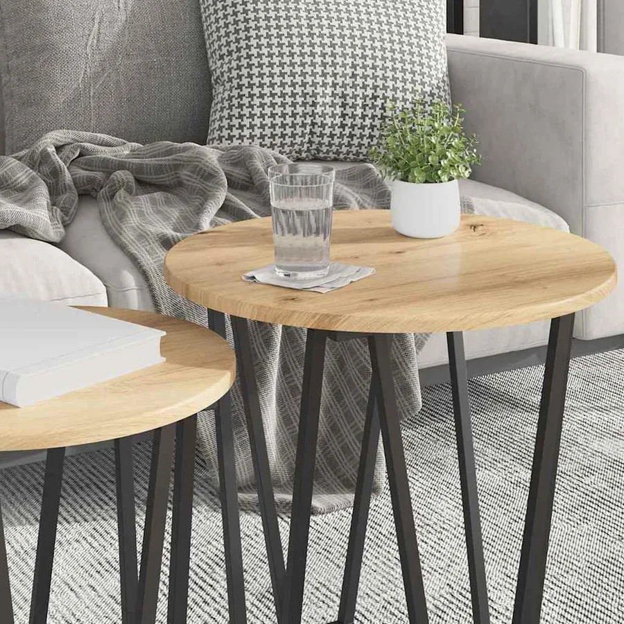 Ensemble de tables d'appoint 2 pc Chêne artisanal et noir - 4
