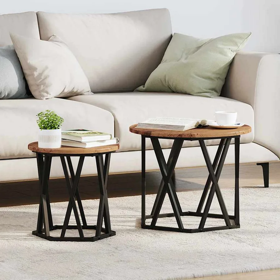 Table d'appoint 2 pcs bois recyclé Bois d'ingénierie et acier