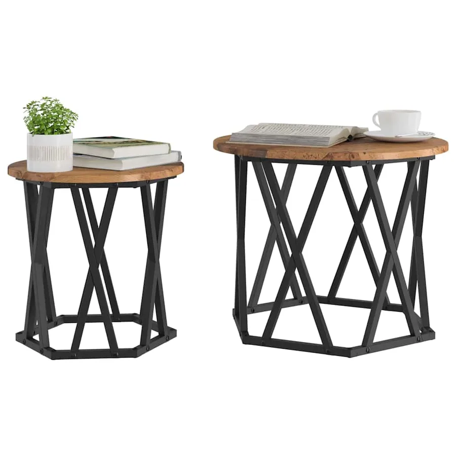 Table d'appoint 2 pcs bois recyclé Bois d'ingénierie et acier - 3