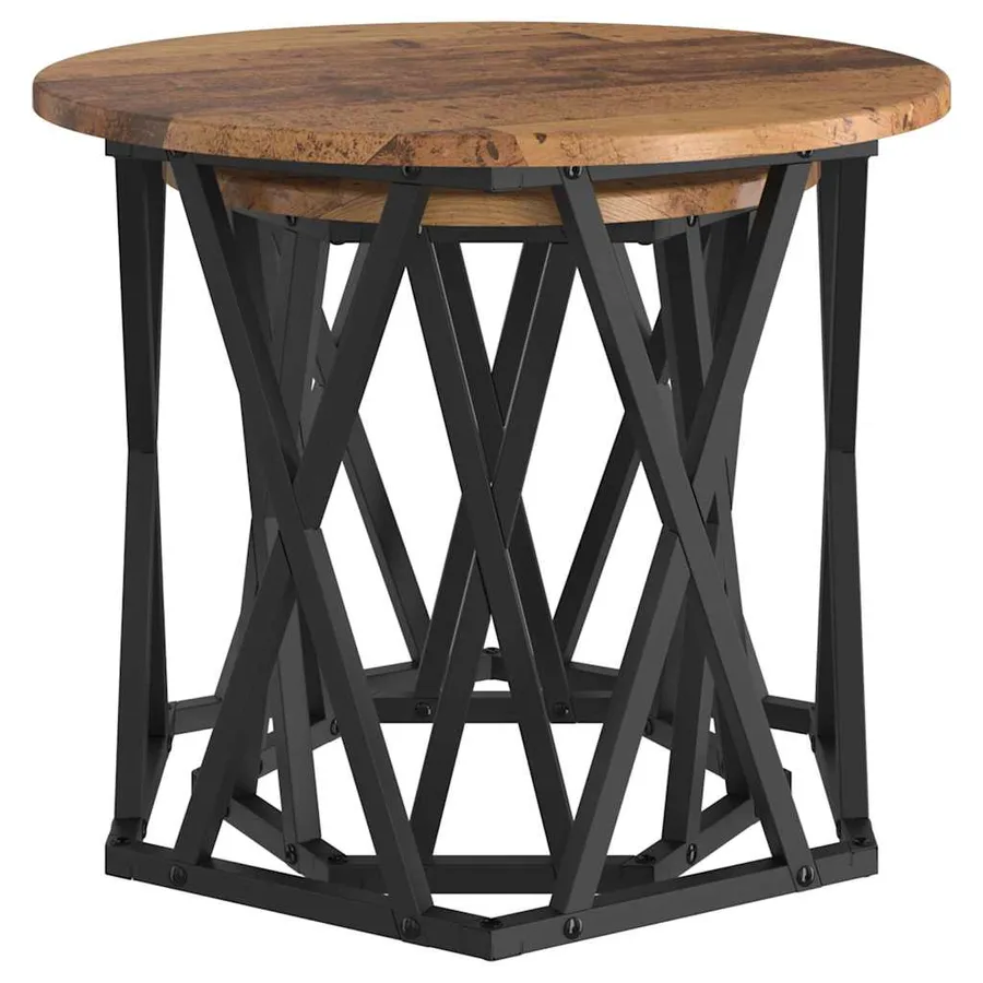Table d'appoint 2 pcs bois recyclé Bois d'ingénierie et acier - 5