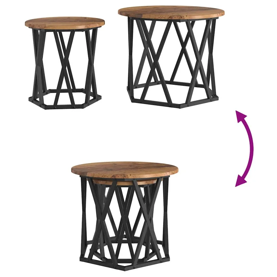 Table d'appoint 2 pcs bois recyclé Bois d'ingénierie et acier - 8