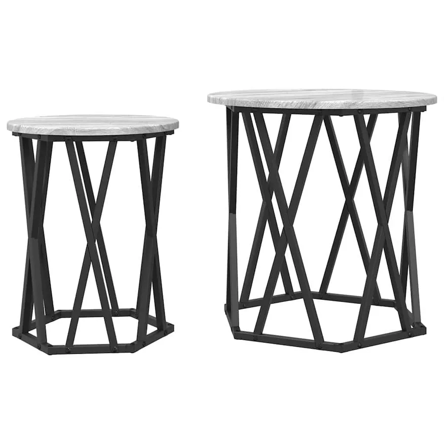 Table basse 2 pcs Gris Sonoma Bois d'ingénierie et acier - 2