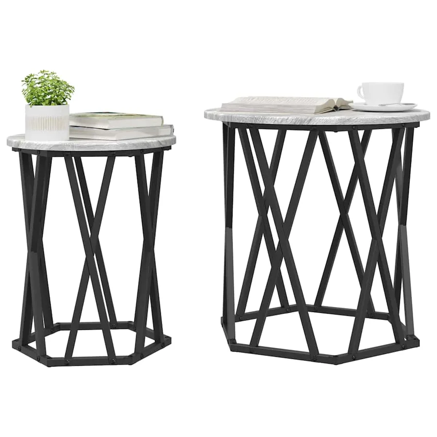 Table basse 2 pcs Gris Sonoma Bois d'ingénierie et acier - 3