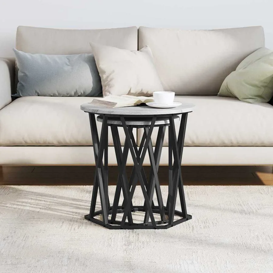 Table basse 2 pcs Gris Sonoma Bois d'ingénierie et acier - 4