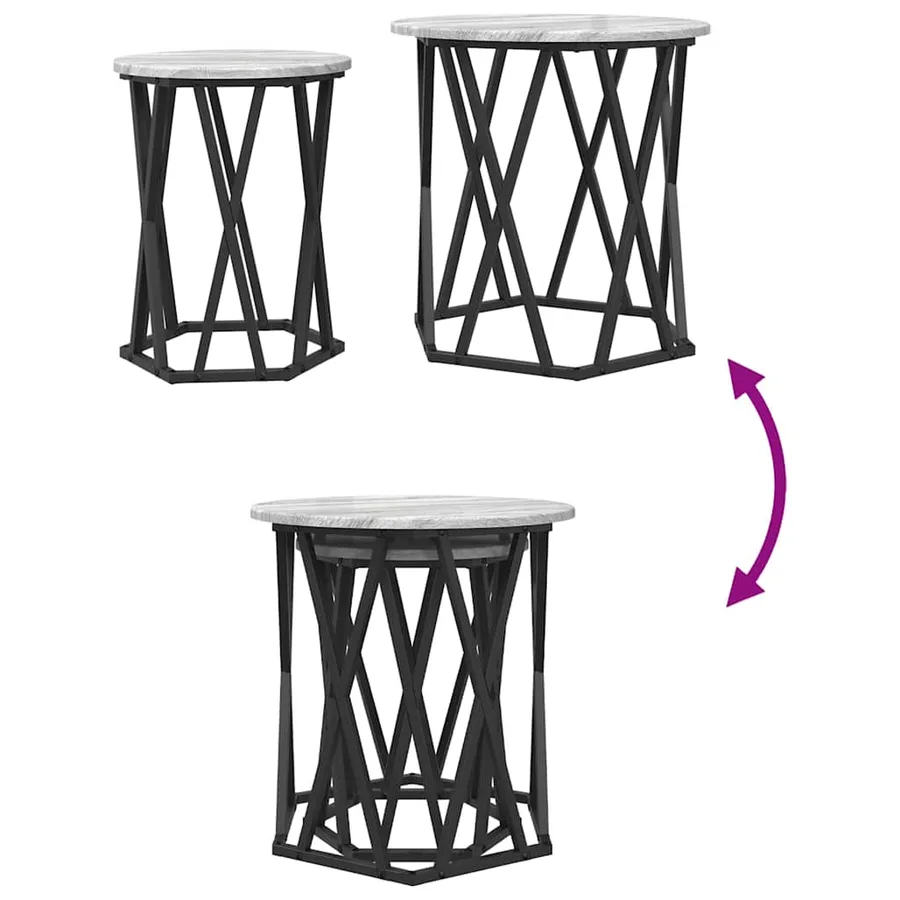 Table basse 2 pcs Gris Sonoma Bois d'ingénierie et acier - 8