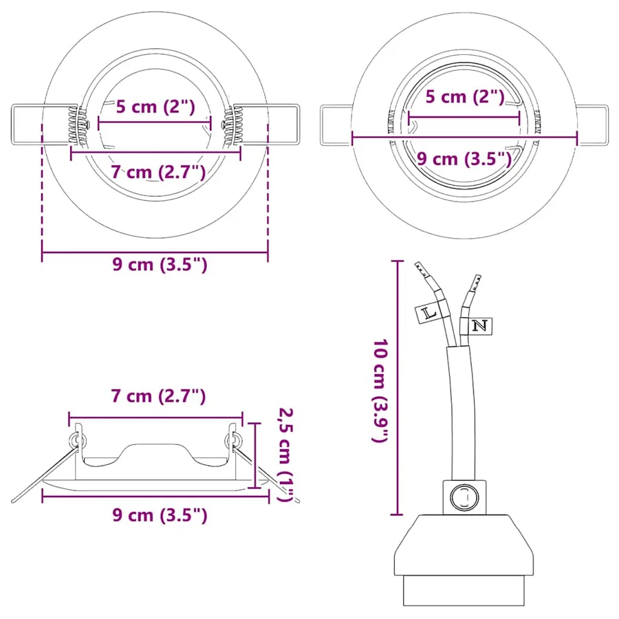 Projecteur 12 pcs Blanc 9 x 9 x 2,5 cm Métal - 13