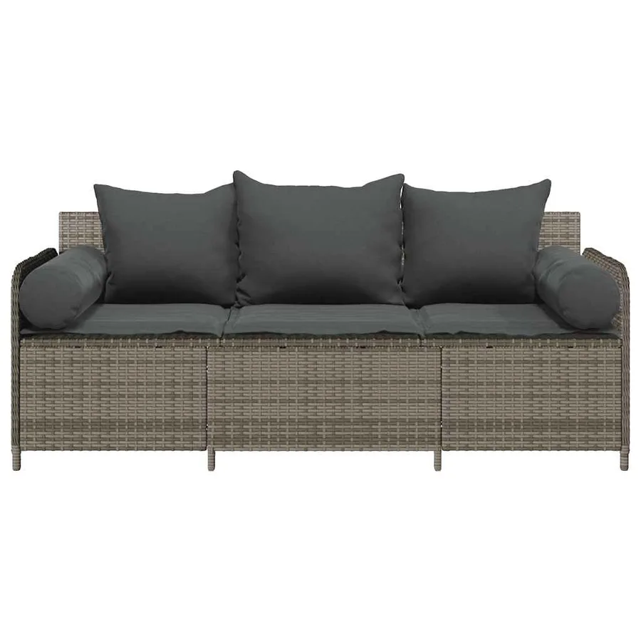 Canapé de jardin avec coussins 3 places gris résine tressée - 4