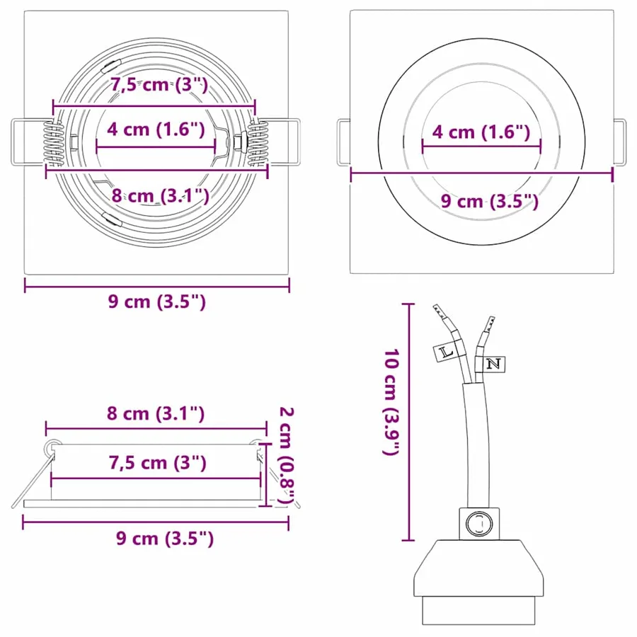 Projecteur 6 pcs Argenté 9 x 9 x 2 cm Aluminium - 13