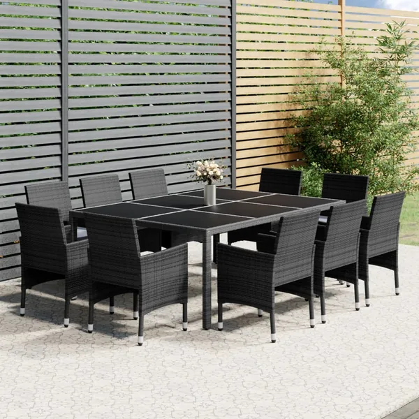 Ensemble à manger de jardin 11 pcs résine tressée gris