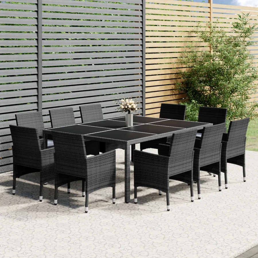 Ensemble à manger de jardin 11 pcs résine tressée gris