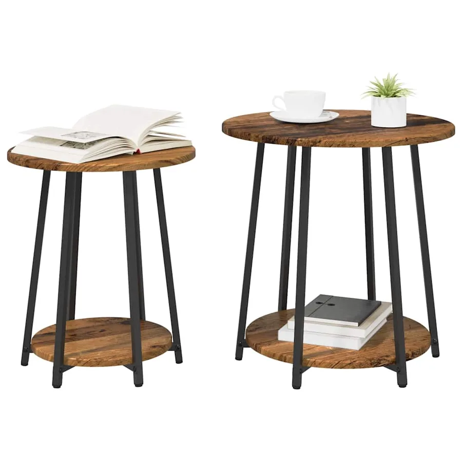 Ensemble de tables d'appoint 2 pcs Bois ancien et noir - 3