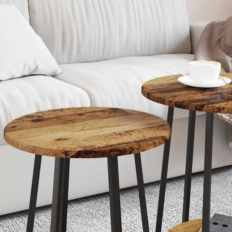 Ensemble de tables d'appoint 2 pcs Bois ancien et noir - 4