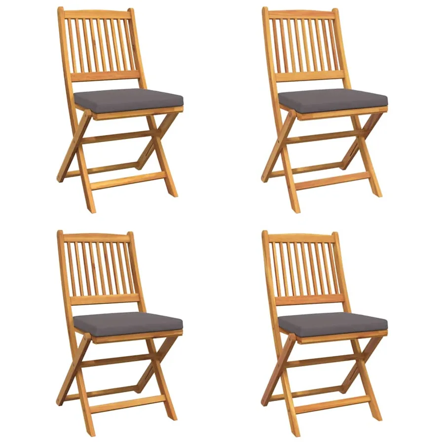Chaise pliante 4 pcs Gris 49 x 57.5 x 92cm Bois d'acacia massif - 2