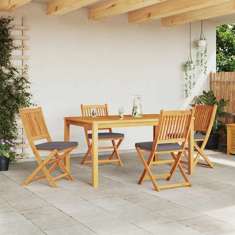 Chaise pliante 4 pcs Gris 49 x 57.5 x 92cm Bois d'acacia massif - 3