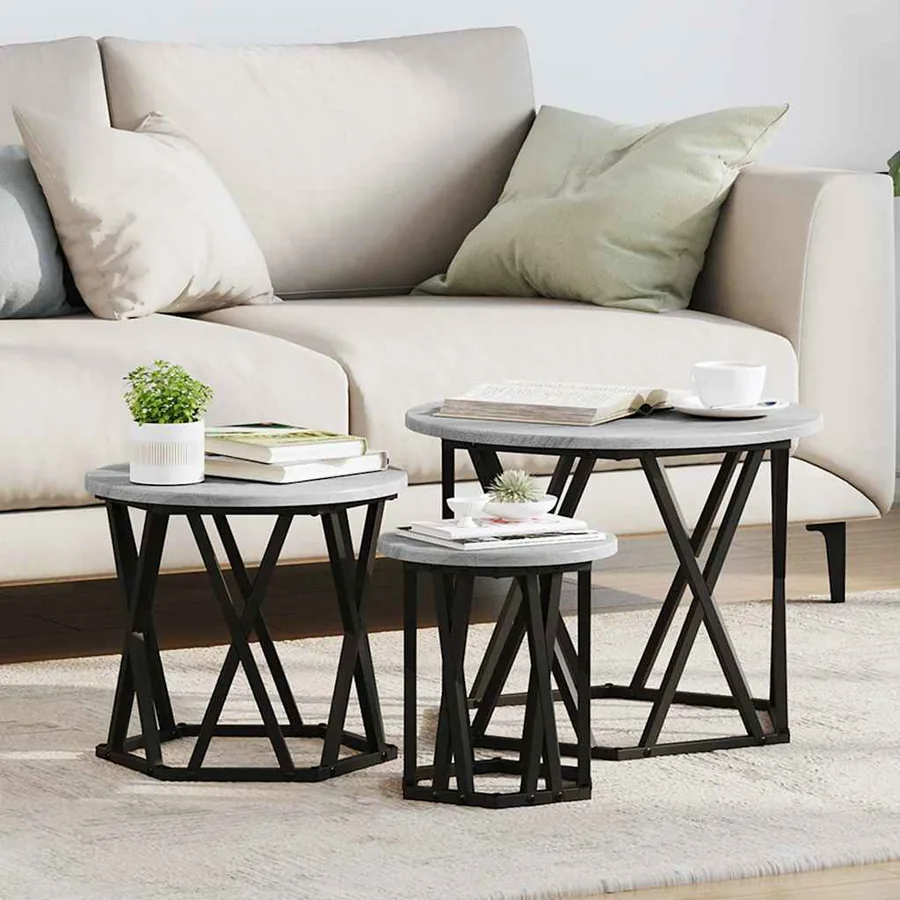 Table d'appoint empilable 3 pcs Gris Sonoma