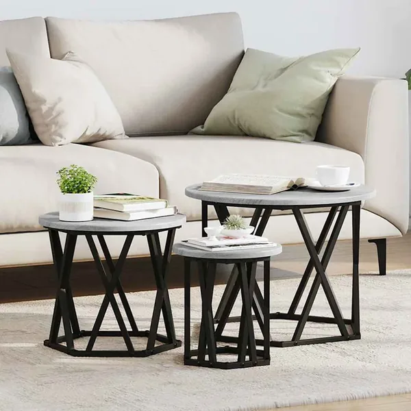 Table d'appoint empilable 3 pcs Gris Sonoma