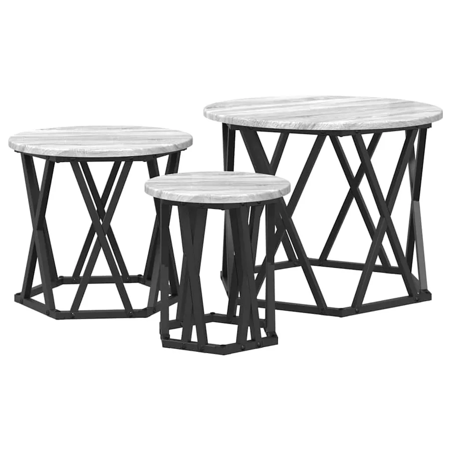 Table d'appoint empilable 3 pcs Gris Sonoma - 2