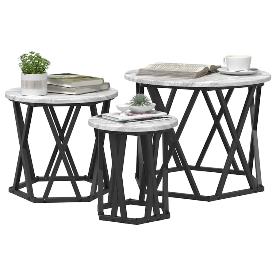 Table d'appoint empilable 3 pcs Gris Sonoma - 3