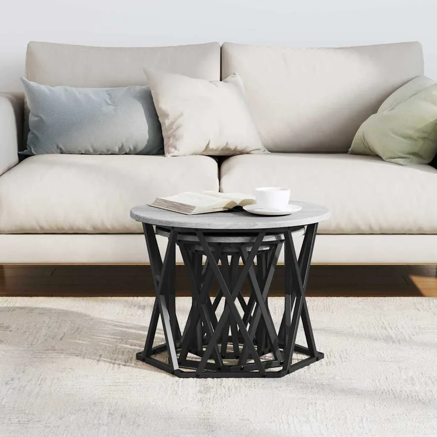 Table d'appoint empilable 3 pcs Gris Sonoma - 4