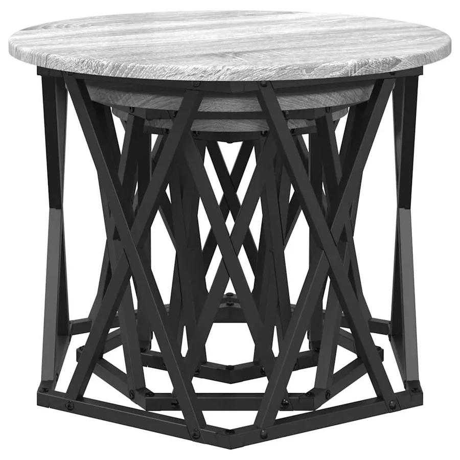 Table d'appoint empilable 3 pcs Gris Sonoma - 5