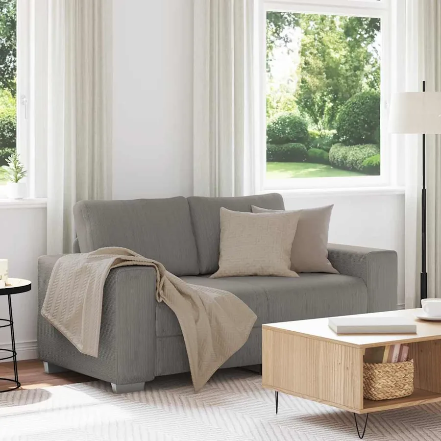 Canapé deux places gris clair 160 x 77 x 82 cm en tissu velours côtelé