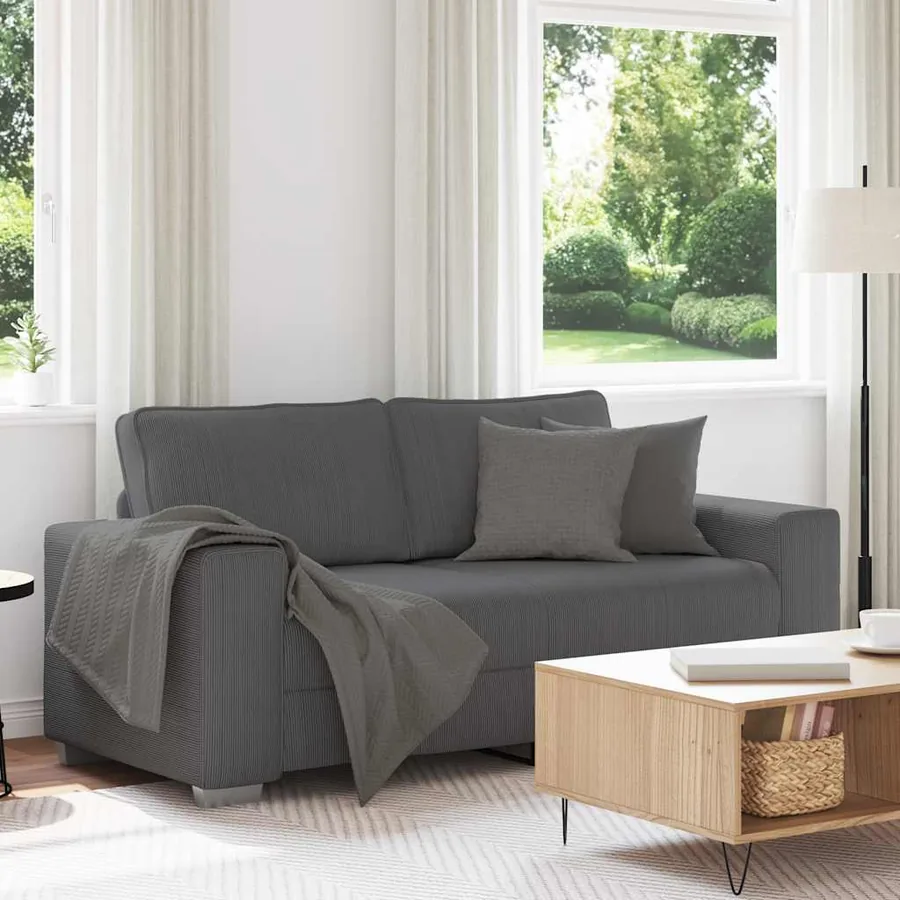 Canapé causeuse gris foncé 180x77x82 cm tissu velours côtelé