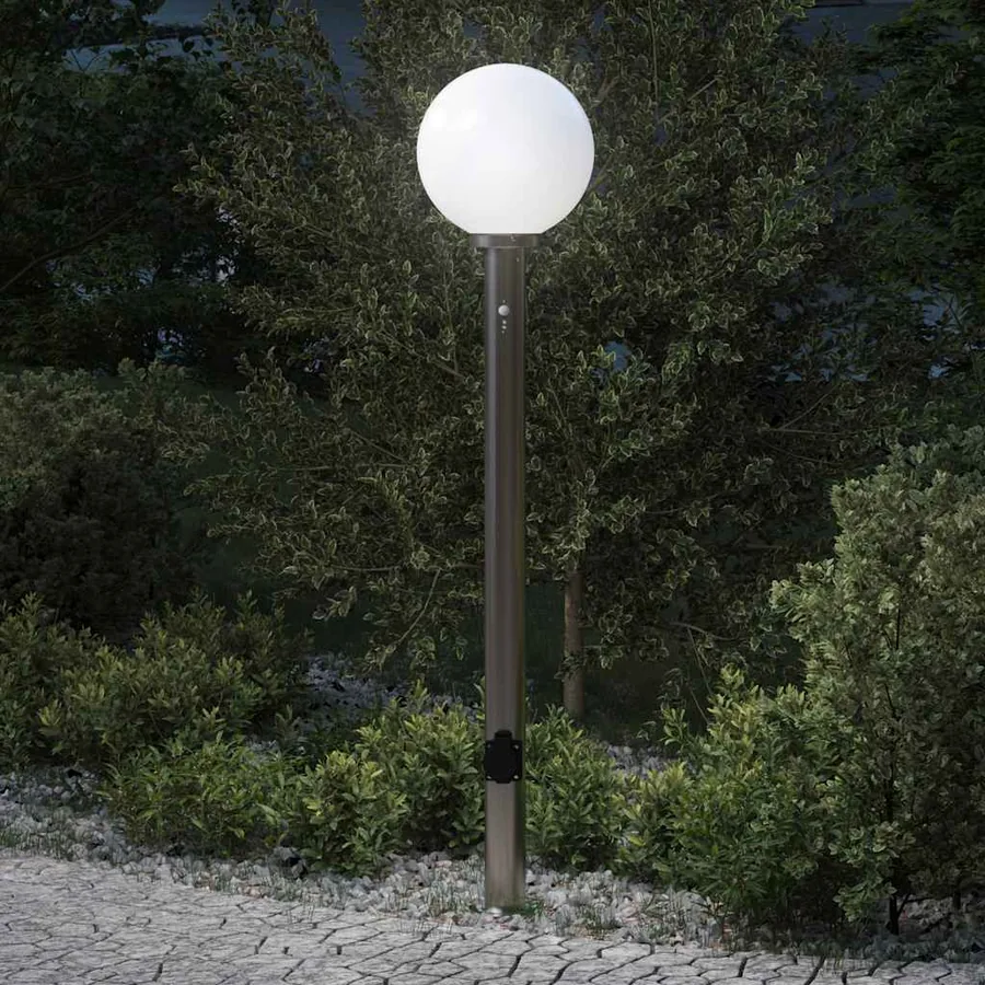 Borne lumineuse avec détecteur et prise 120 cm acier inoxydable IP44
